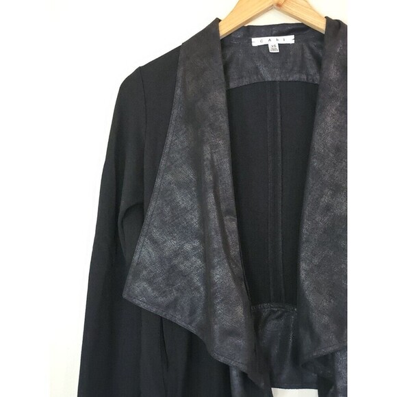 CAbi Black Drape Moto Cardigan Jacket  Faux Leather Detailing Womens XS - Picture 3 of 9
